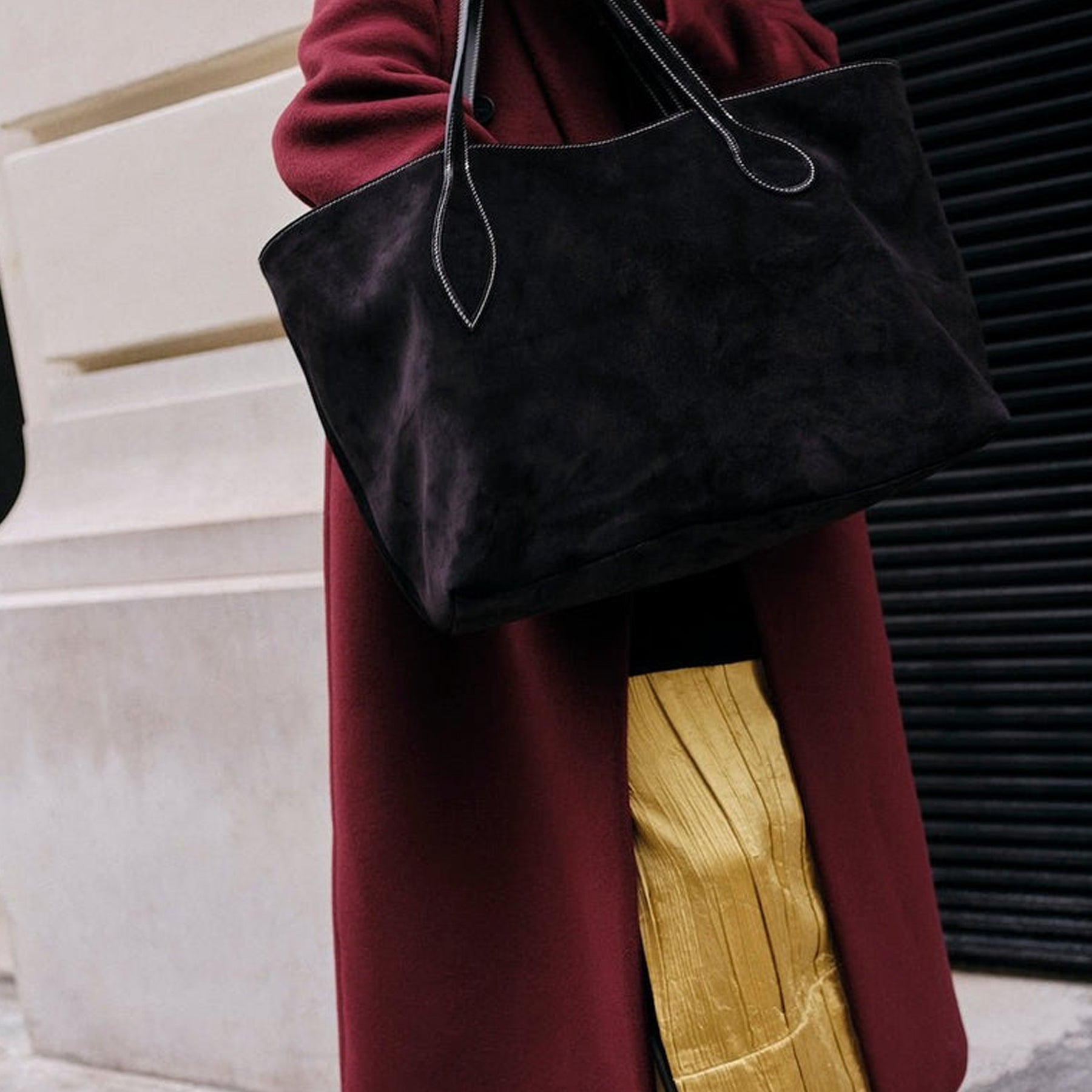 Liffner | Mega Sprout Tote in Black Suede | The UNDONE