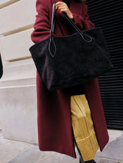 Liffner | Mega Sprout Tote in Black Suede | The UNDONE