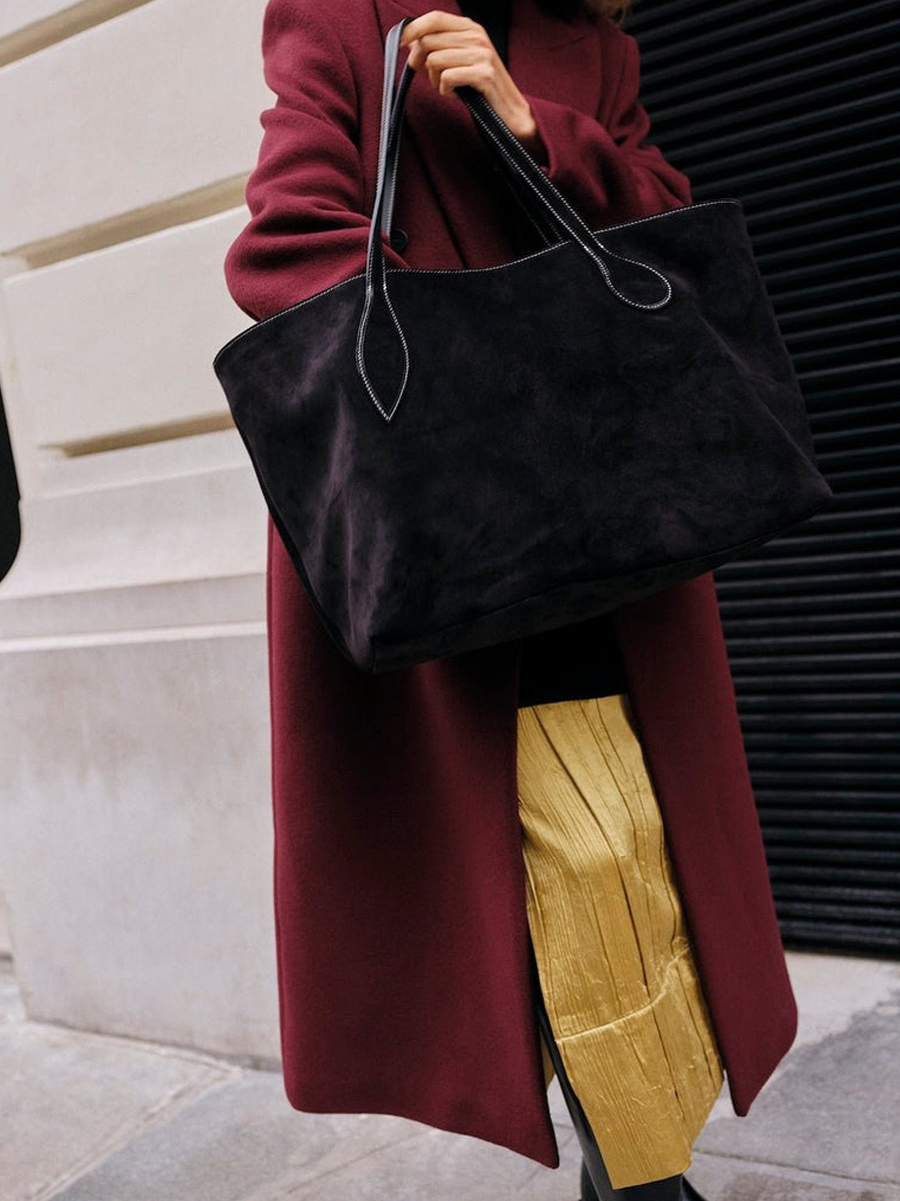 Liffner | Mega Sprout Tote in Black Suede | The UNDONE
