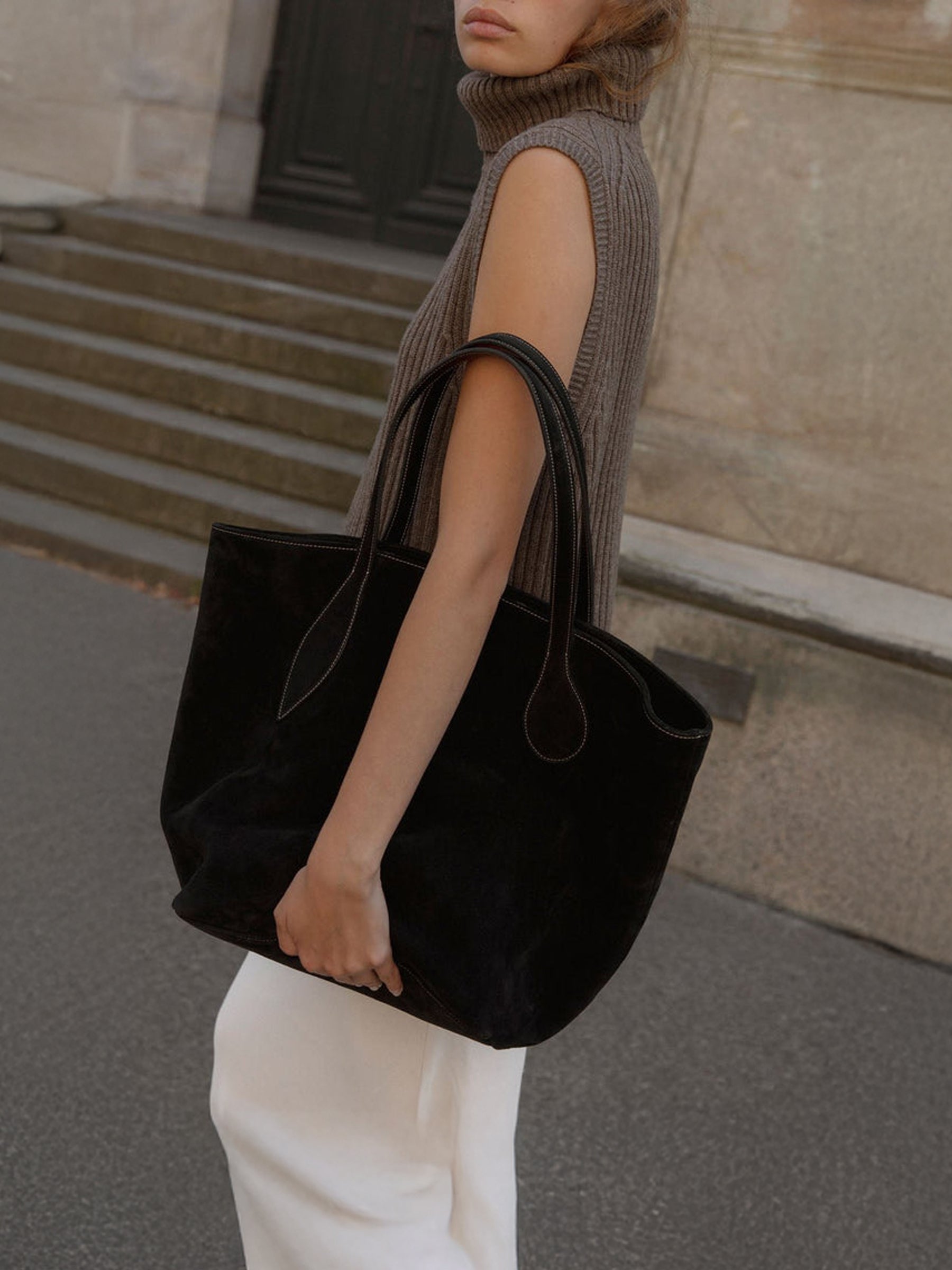 Liffner | Sprout Tote Suede in Black Suede | The UNDONE