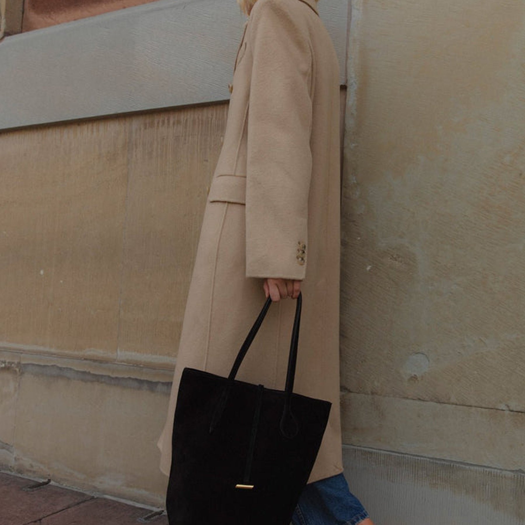 Liffner | Tall Sprout Tote in Black Suede | The UNDONE