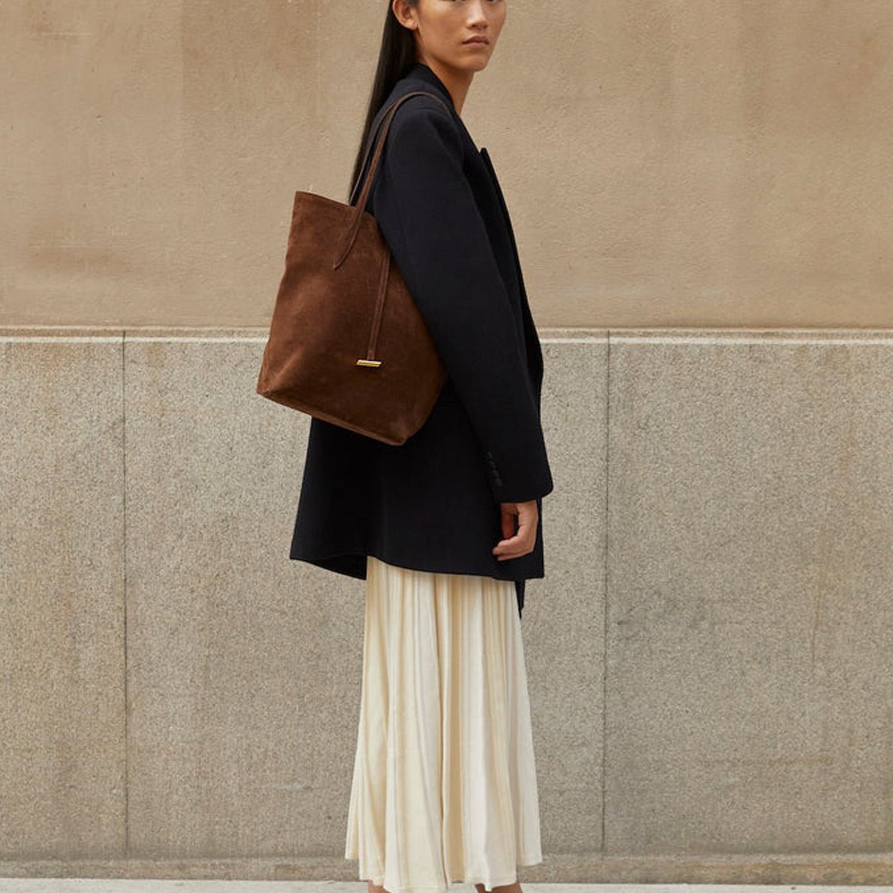 Liffner | Tall Sprout Tote in Brown Suede | The UNDONE