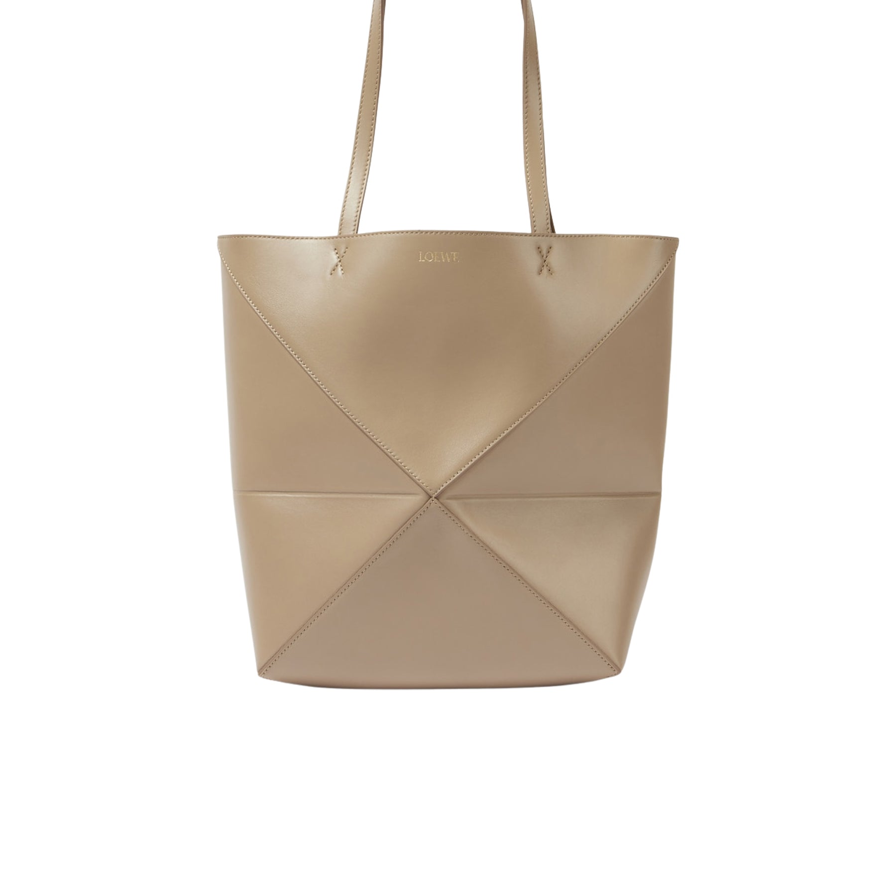 LOEWE | Puzzle Fold Medium Leather Tote Bag in Beige | The UNDONE