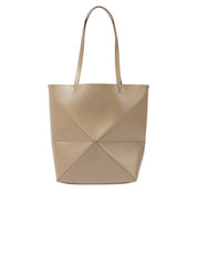 LOEWE | Puzzle Fold Medium Leather Tote Bag in Beige | The UNDONE