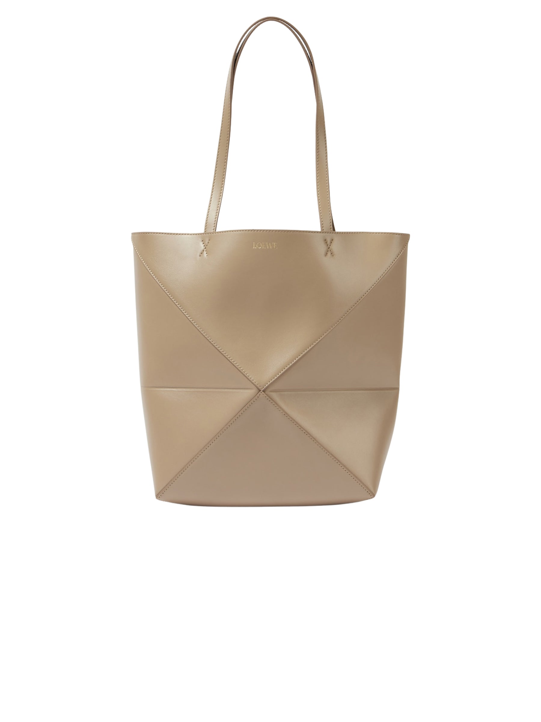 LOEWE | Puzzle Fold Medium Leather Tote Bag in Beige | The UNDONE