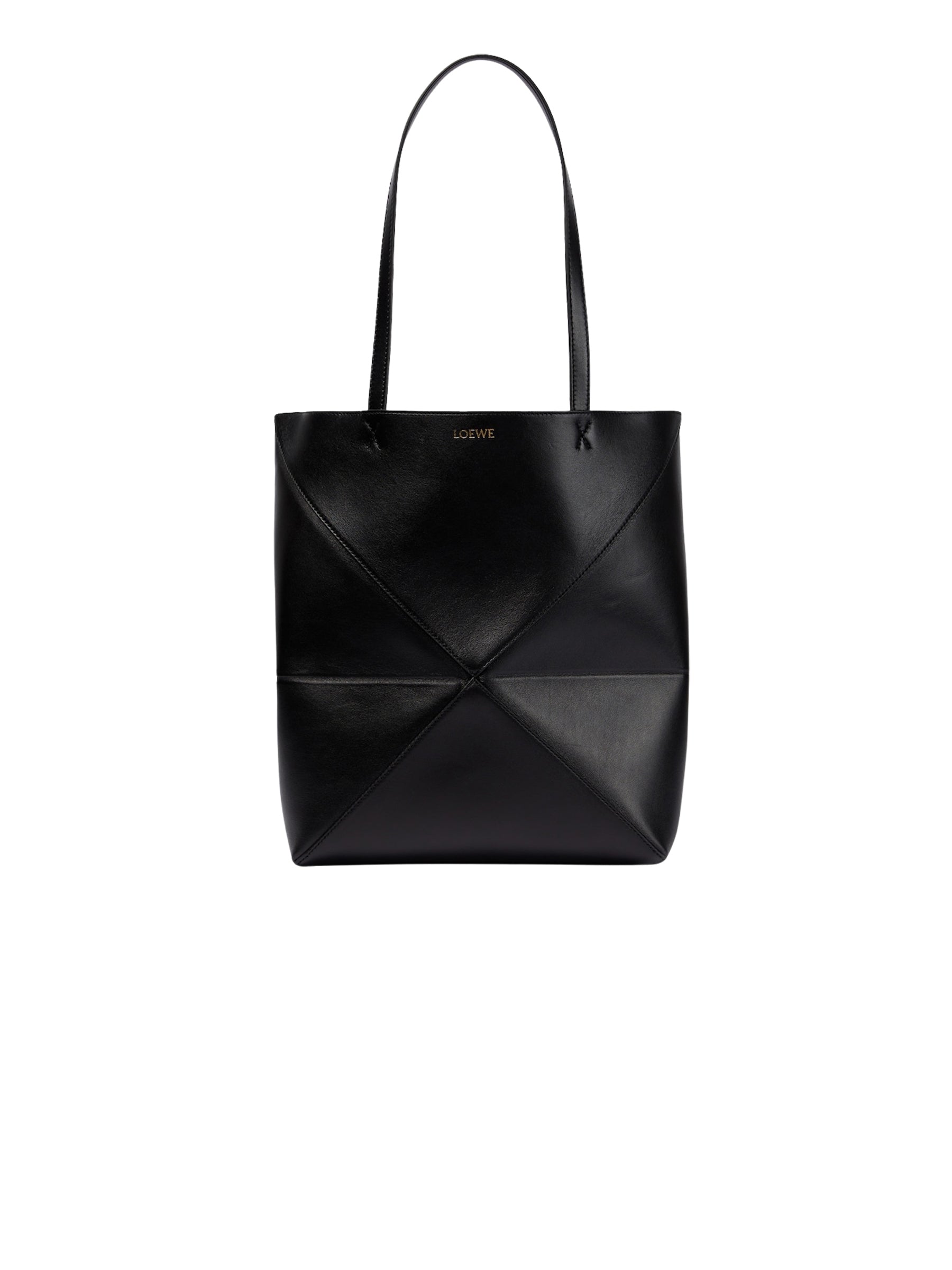 LOEWE | Puzzle Fold Medium Leather Tote Bag in Black | The UNDONE