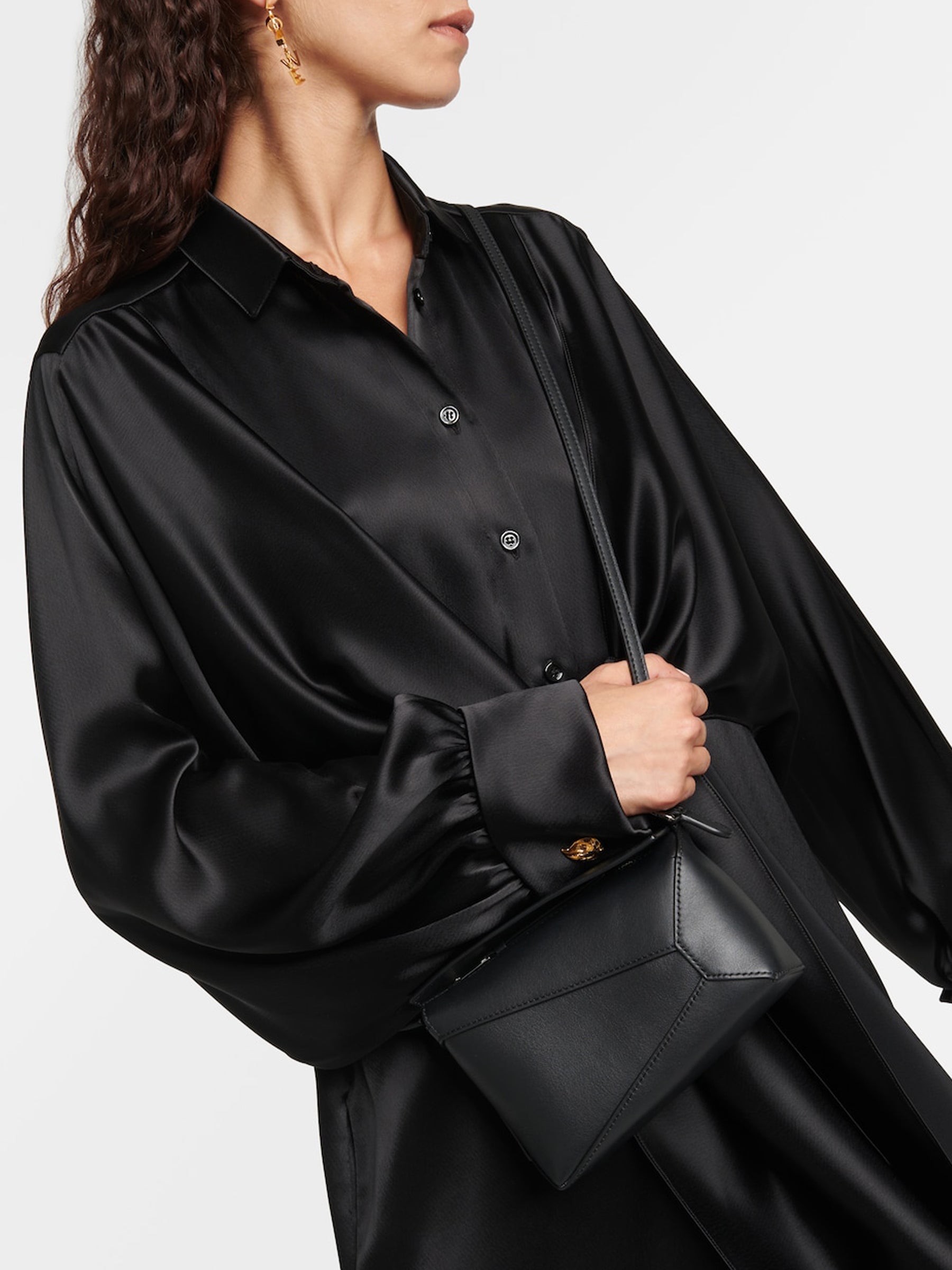 LOEWE | Puzzle Mini Leather Shoulder Bag in Black | The UNDONE
