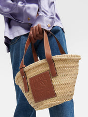 Small Leather-Trimmed Basket Tote