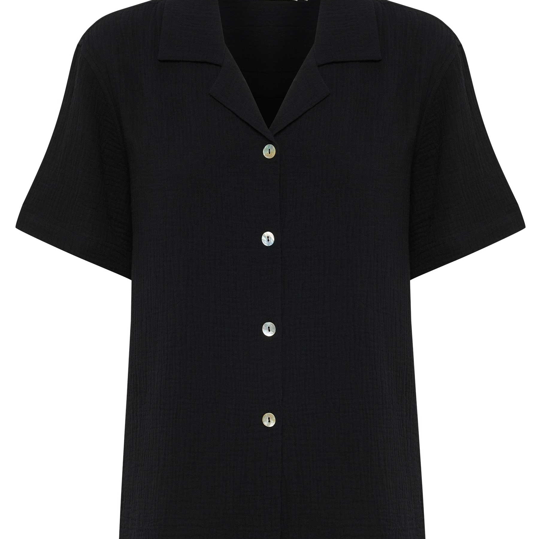 Maison Essentiele | Core Short Sleeve Shirt in Black | The UNDONE