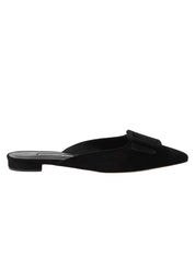 Manolo Blahnik | Maysale Buckled Suede Point-Toe Flats in Black | The UNDONE
