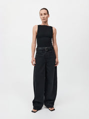 St. Agni | Mid Rise Balloon Jeans in Washed Black | The UNDONE