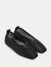 Nelson Made | Lou Perforated Flat in Black Leather | The UNDONE