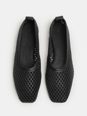 Nelson Made | Lou Perforated Flat in Black Leather | The UNDONE