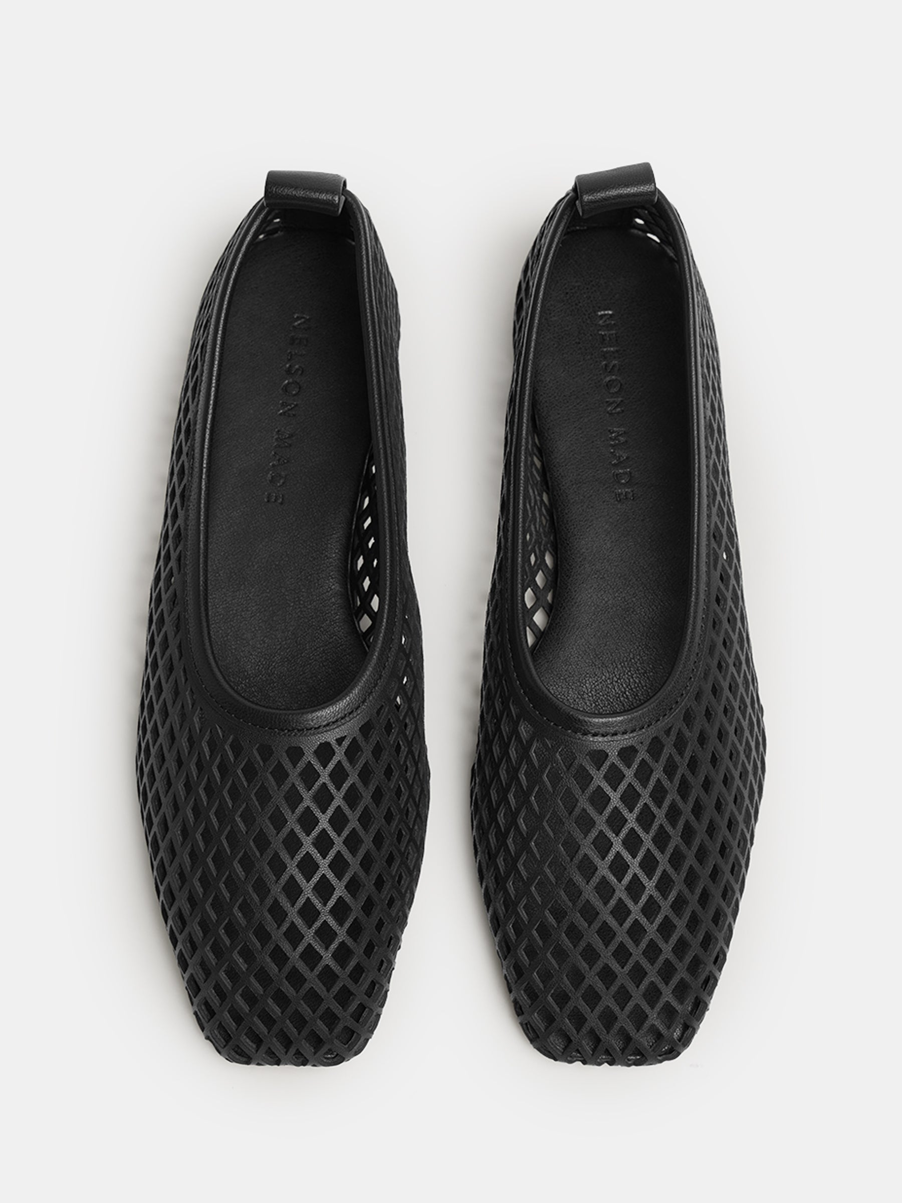 Nelson Made | Lou Perforated Flat in Black Leather | The UNDONE