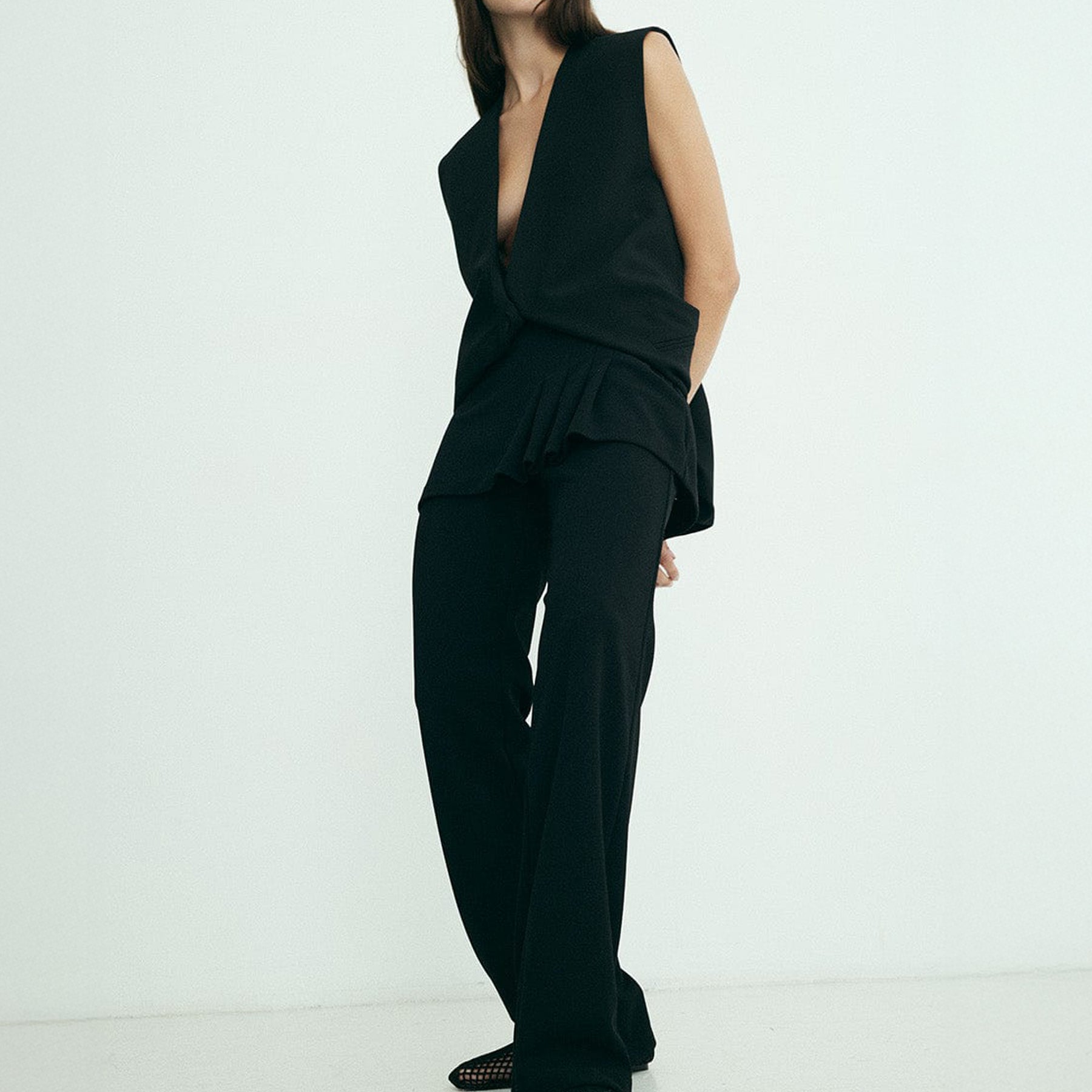 Nelson Made | Lou Perforated Flat in Black Leather | The UNDONE