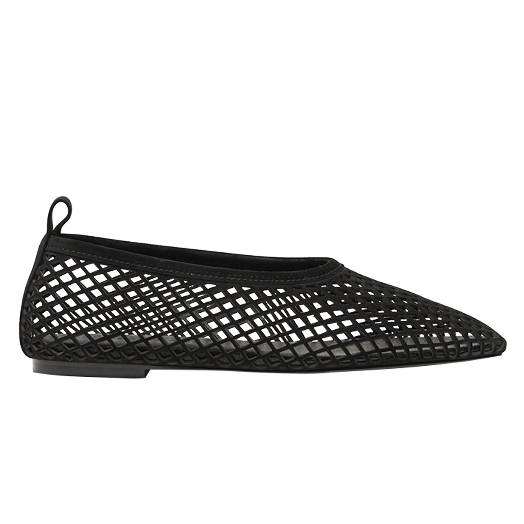 Nelson Made | Lou Perforated Flat in Black Suede | The UNDONE