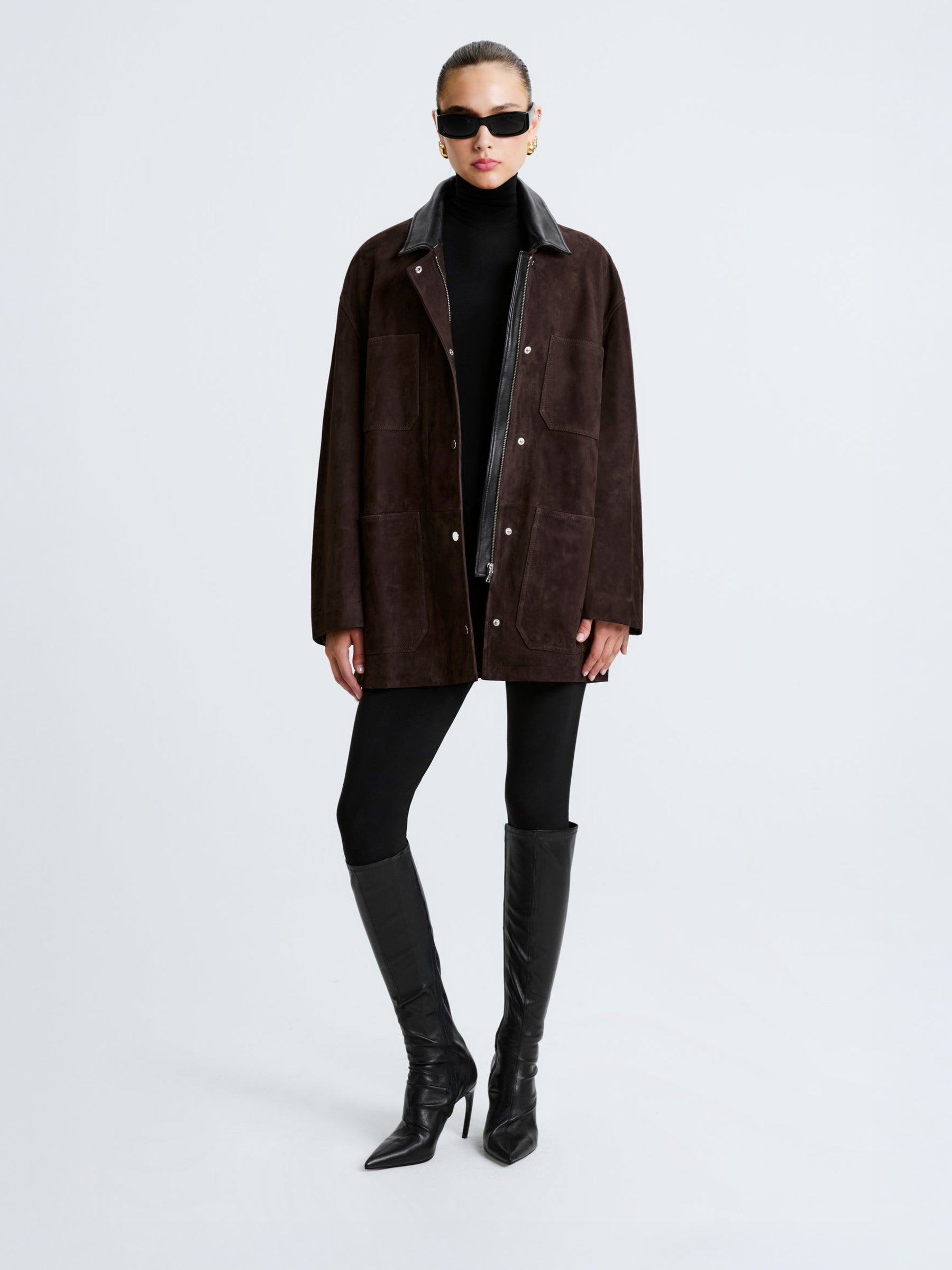 Nour Hammour | Barn Modern Suede Jacket in Brown Mocha | The UNDONE