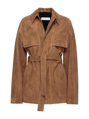 Nour Hammour | Zakary Belted Suede Jacket in Tan Tobacco | The UNDONE
