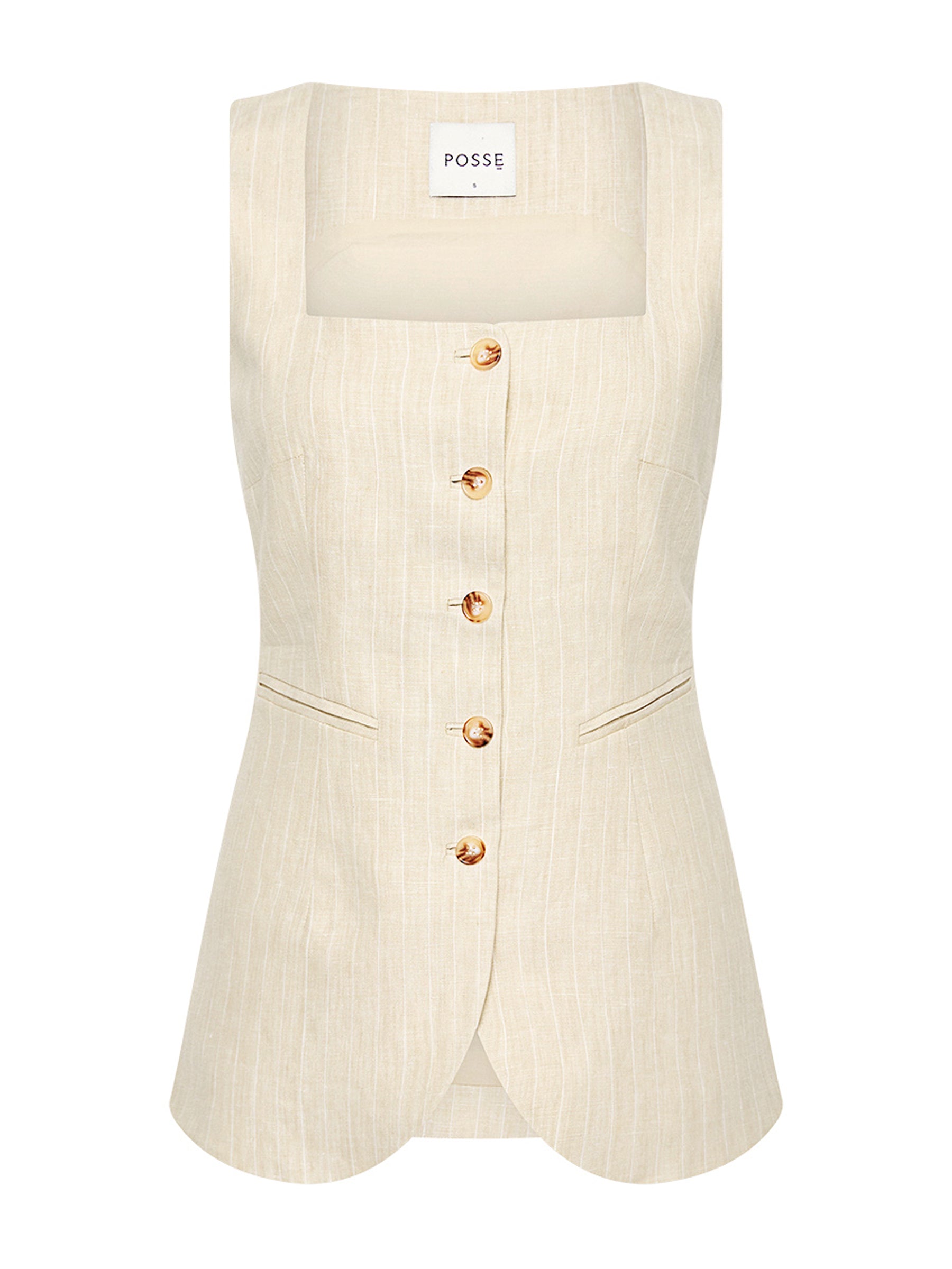 POSSE | Lucille Gilet in Beige Pinstripe | The UNDONE
