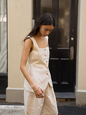 POSSE | Lucille Gilet in Beige Pinstripe | The UNDONE