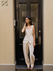 POSSE | Lucille Trouser in Beige Pinstripe | The UNDONE