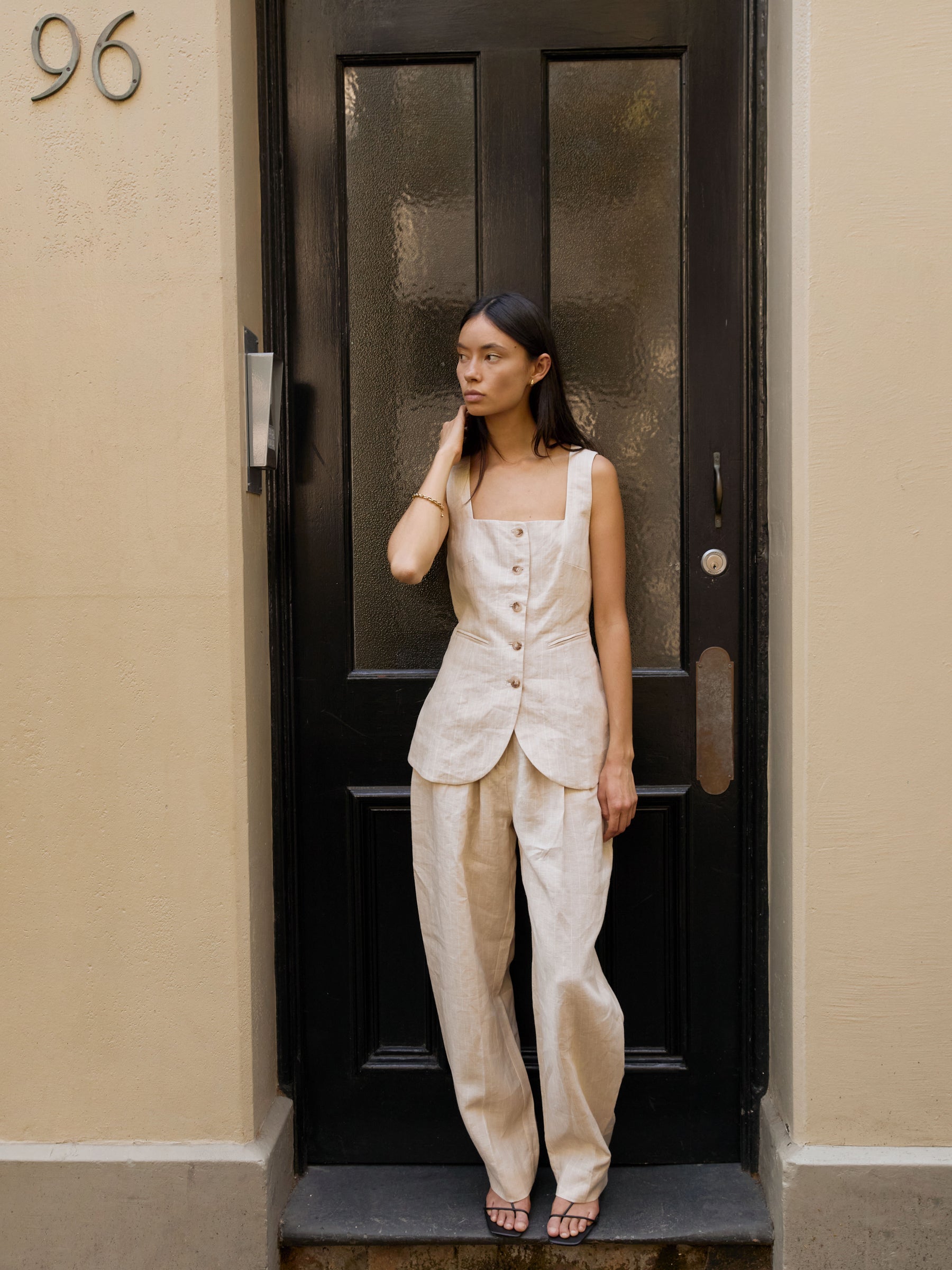 POSSE | Lucille Trouser in Beige Pinstripe | The UNDONE