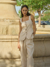POSSE | Lucille Trouser in Beige Pinstripe | The UNDONE