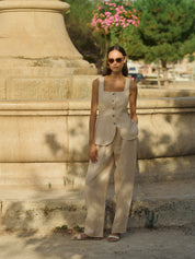 POSSE | Lucille Trouser in Beige Pinstripe | The UNDONE