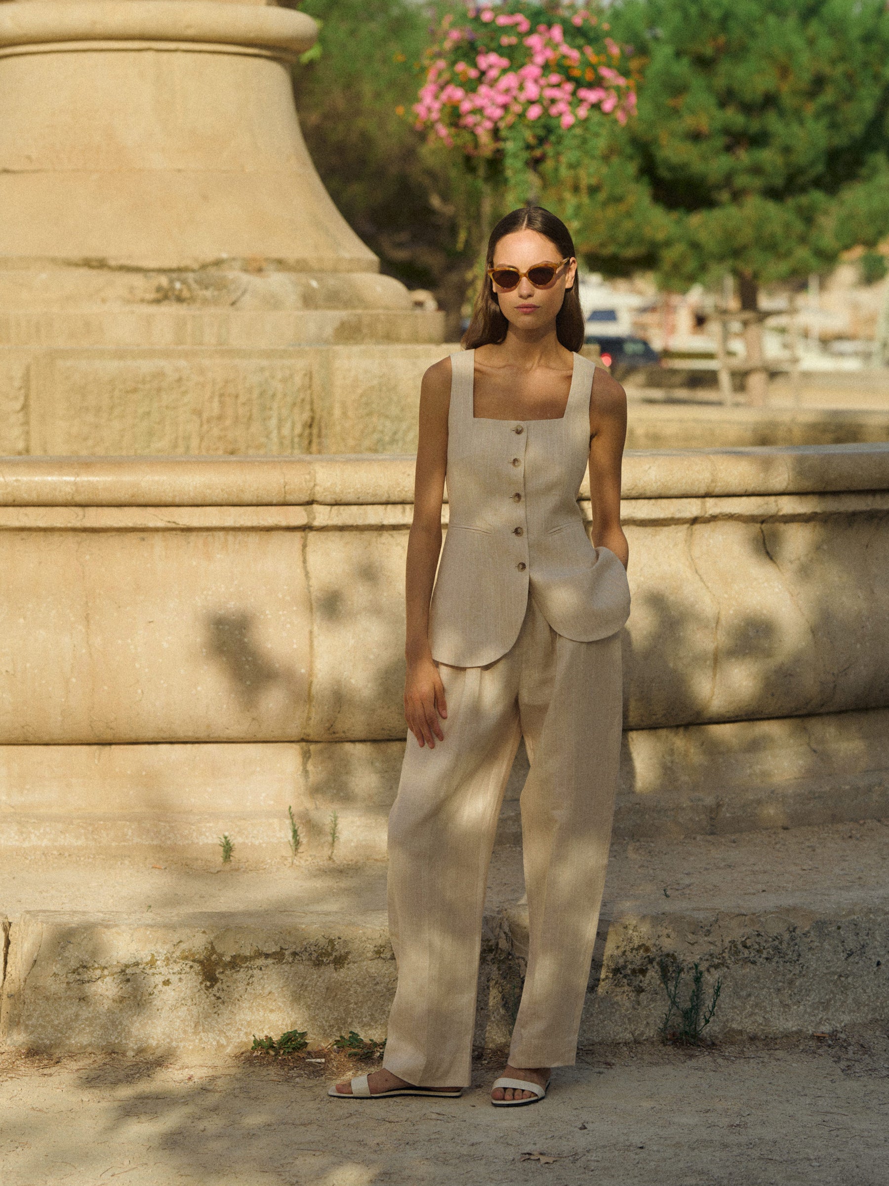 POSSE | Lucille Trouser in Beige Pinstripe | The UNDONE
