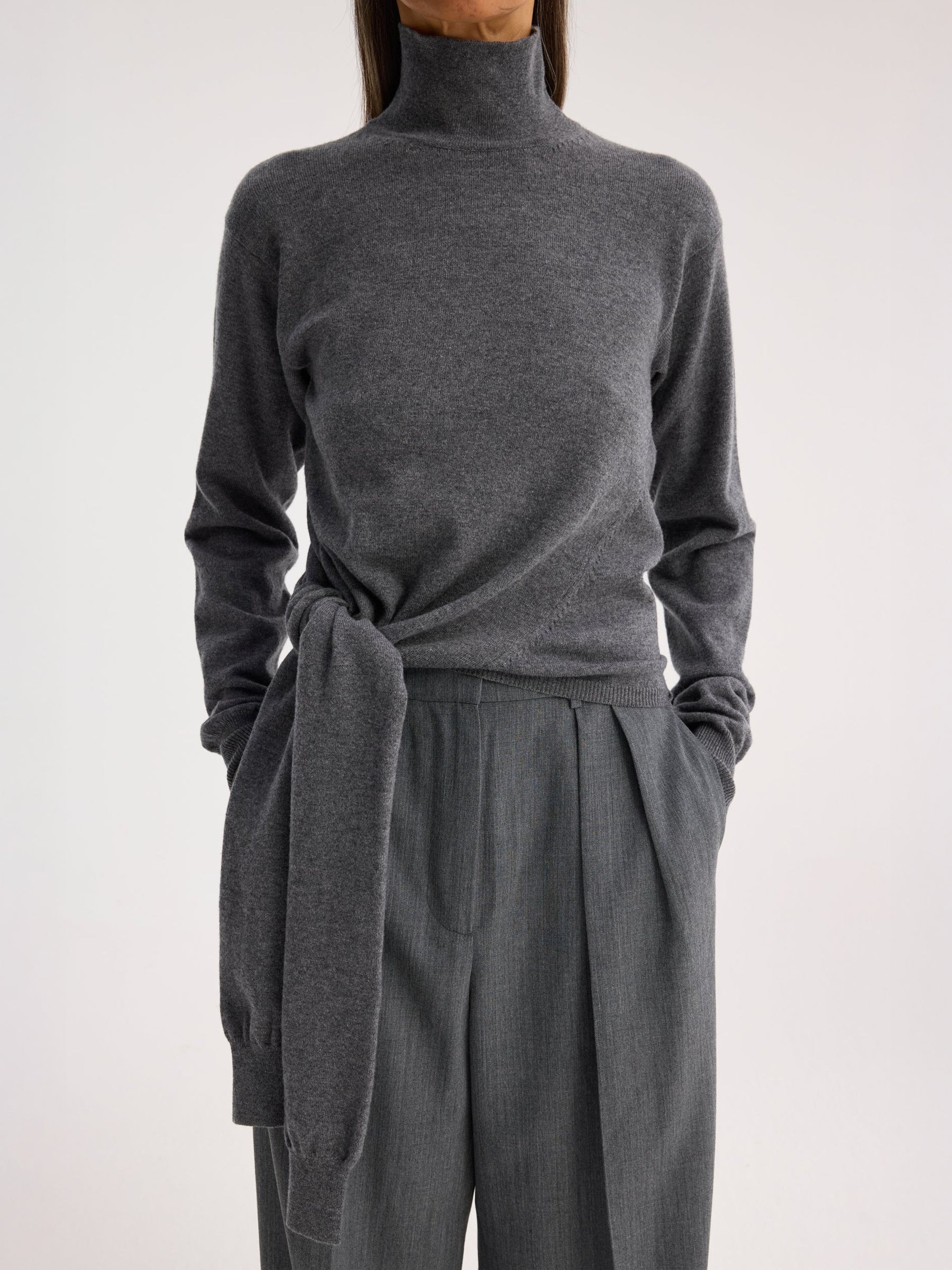 RÓHE | 4-Sleeved Knotted Jumper in Mid Grey Melange | The UNDONE