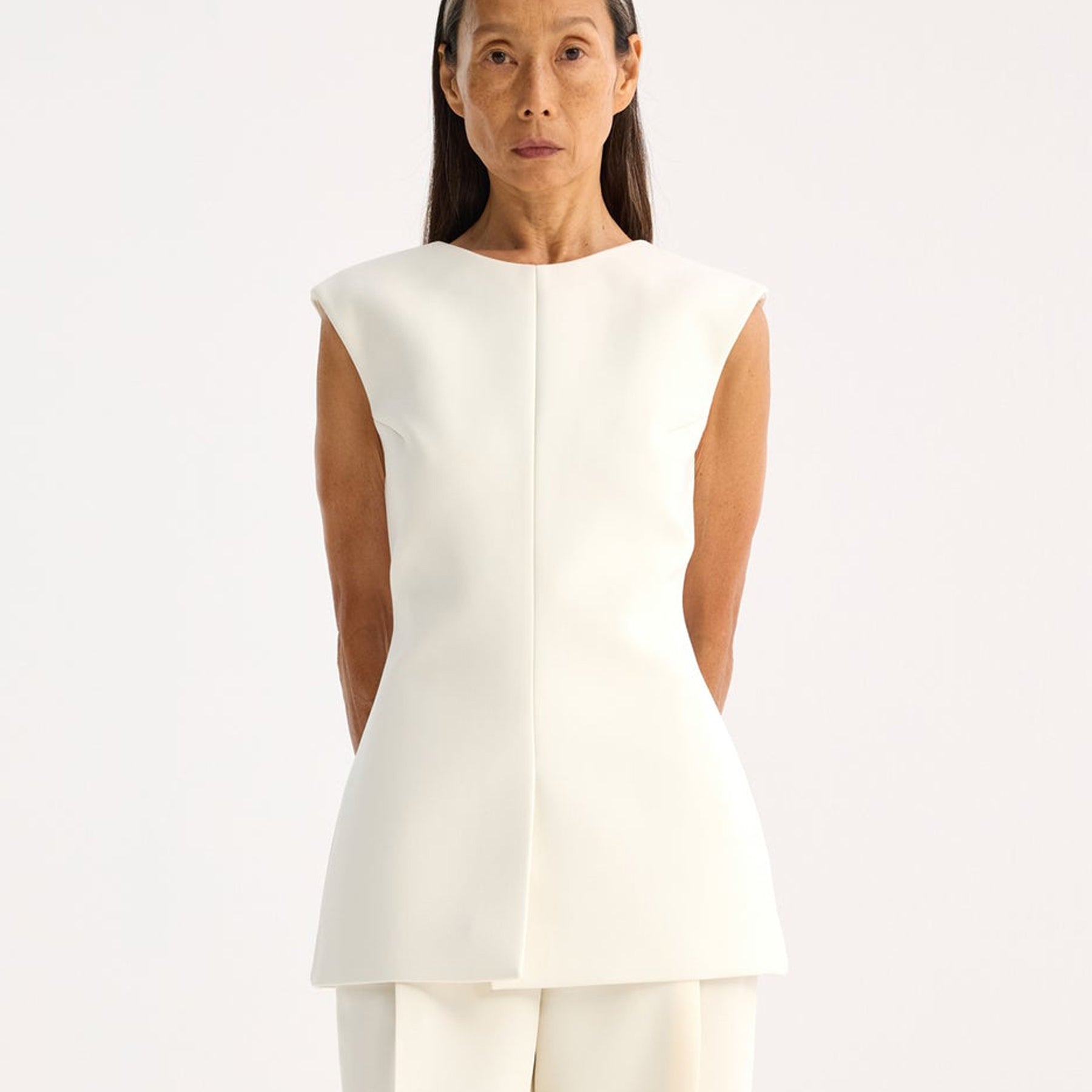 RÓHE | Curved Open Back Top in Cream | The UNDONE