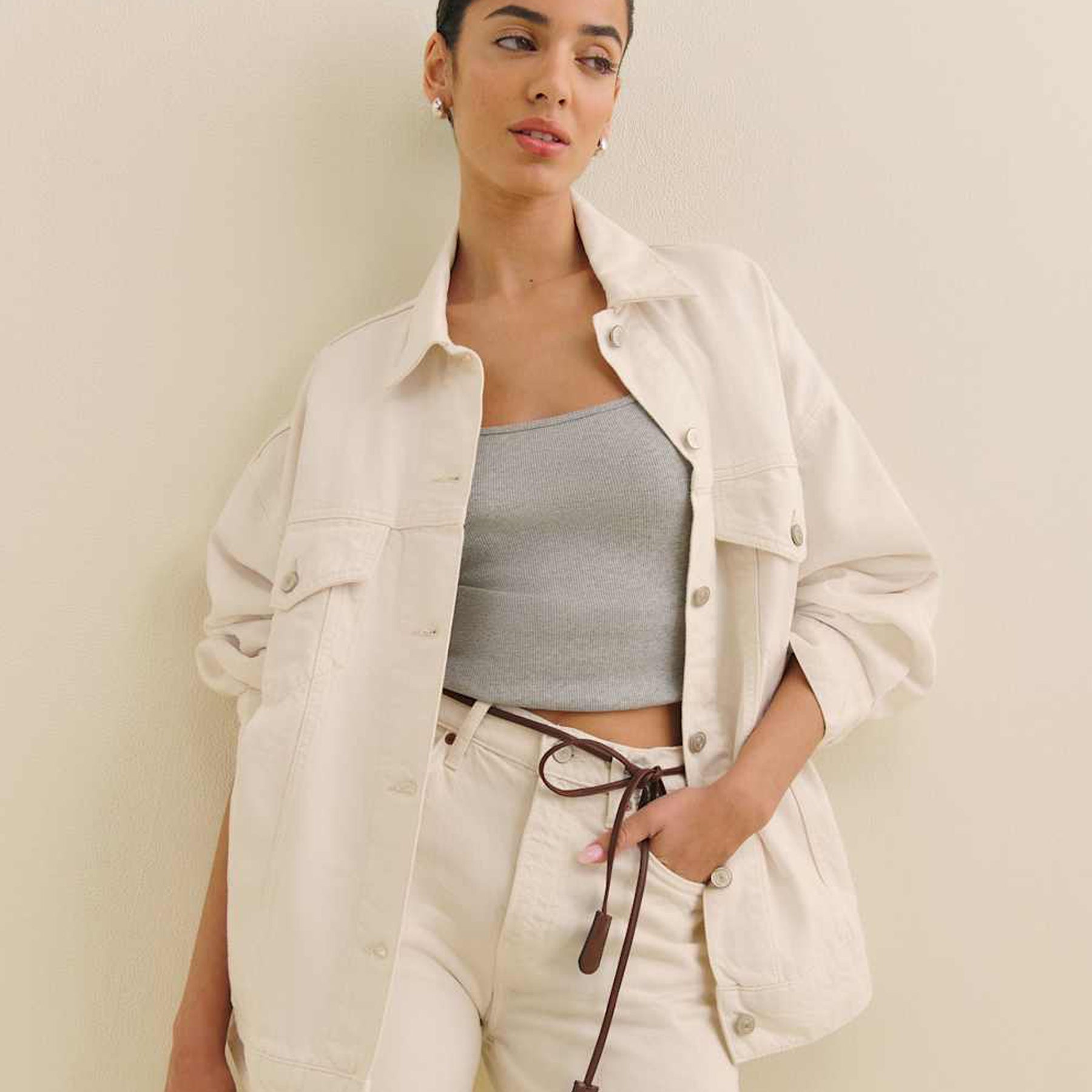 Reformation | Brooks Oversized Denim Jacket in White Fior Di Latte | The UNDONE