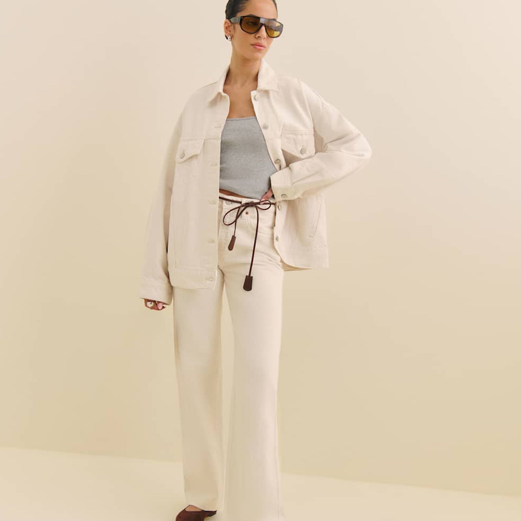 Reformation | Brooks Oversized Denim Jacket in White Fior Di Latte | The UNDONE