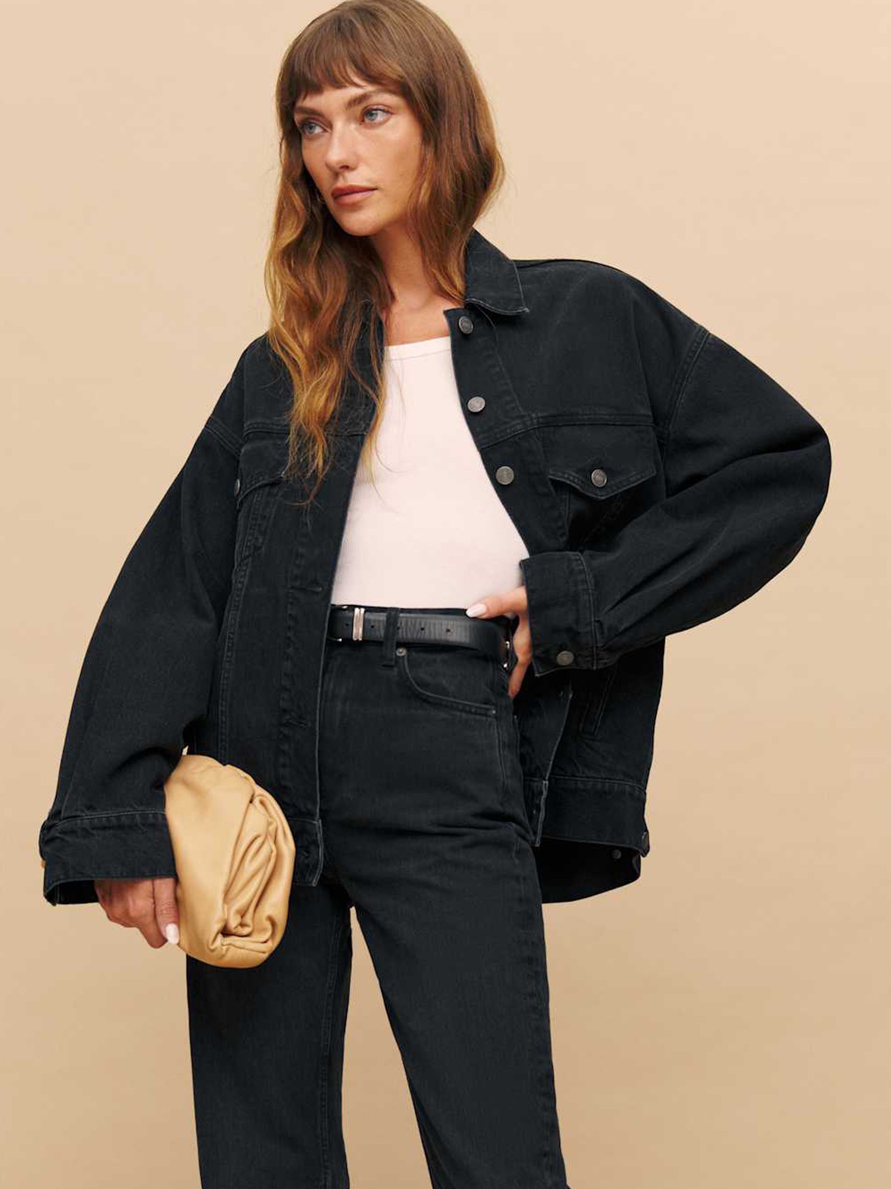 Reformation | Brooks Oversized Denim Jacket in Black Turano | The UNDONE