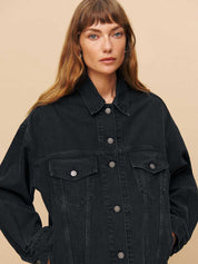 Reformation | Brooks Oversized Denim Jacket in Black Turano | The UNDONE