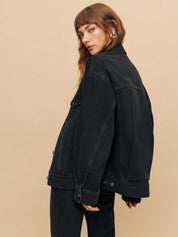 Reformation | Brooks Oversized Denim Jacket in Black Turano | The UNDONE