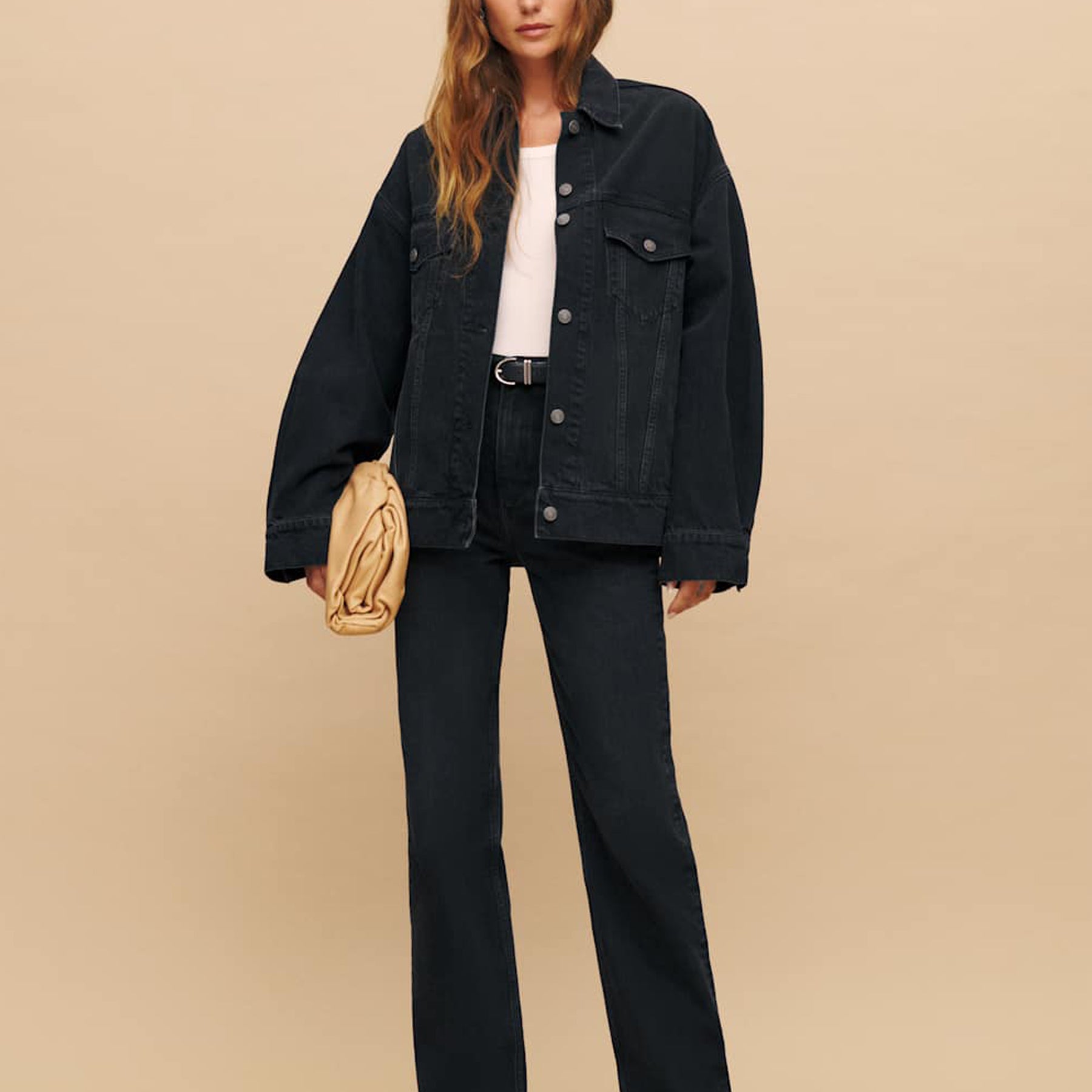 Reformation | Brooks Oversized Denim Jacket in Black Turano | The UNDONE
