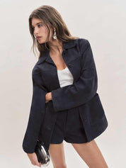 Reformation | Veda Lincoln Suede Shirt Jacket in Navy Suede | The UNDONE