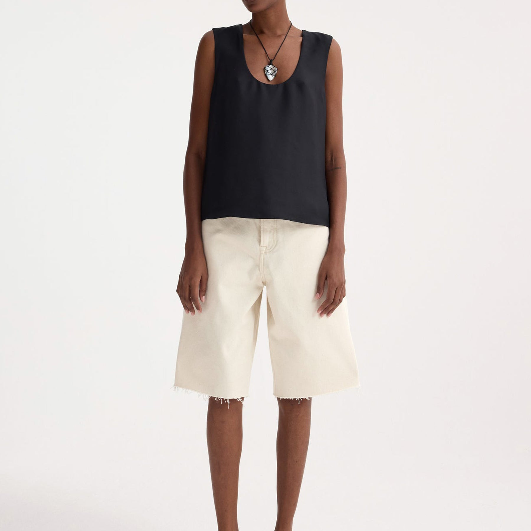 RÓHE | Baggy Fit Denim Shorts in White Ecru | The UNDONE