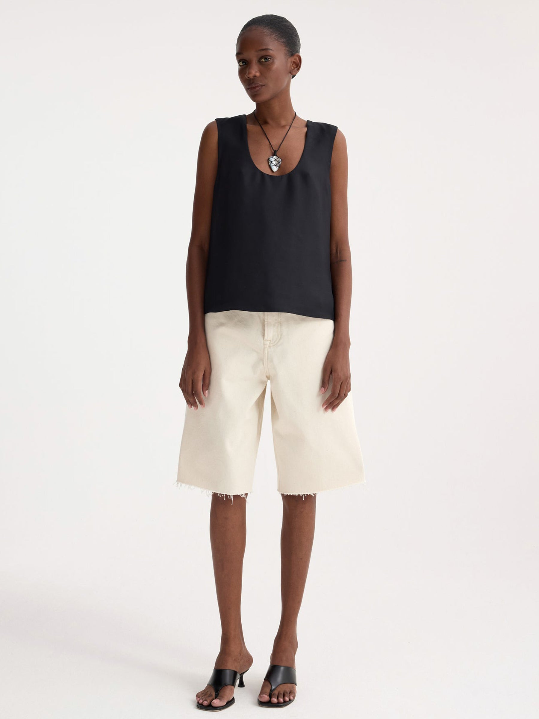 RÓHE | Baggy Fit Denim Shorts in White Ecru | The UNDONE