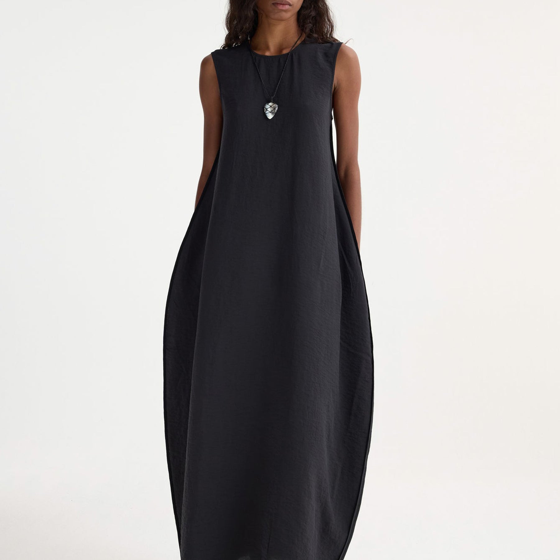 RÓHE | Hammered Silk Shaped Dress in Black | The UNDONE