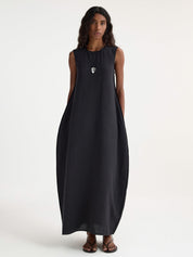 RÓHE | Hammered Silk Shaped Dress in Black | The UNDONE