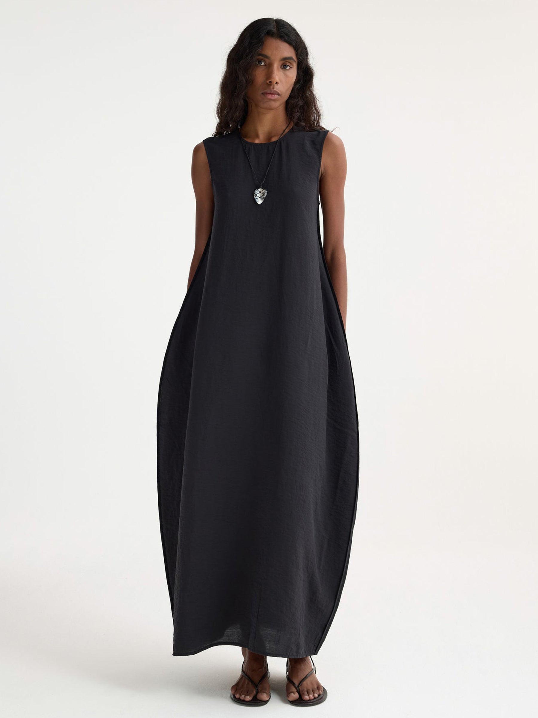 RÓHE | Hammered Silk Shaped Dress in Black | The UNDONE