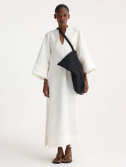 RÓHE | Linen Kaftan Dress in Optic White | The UNDONE