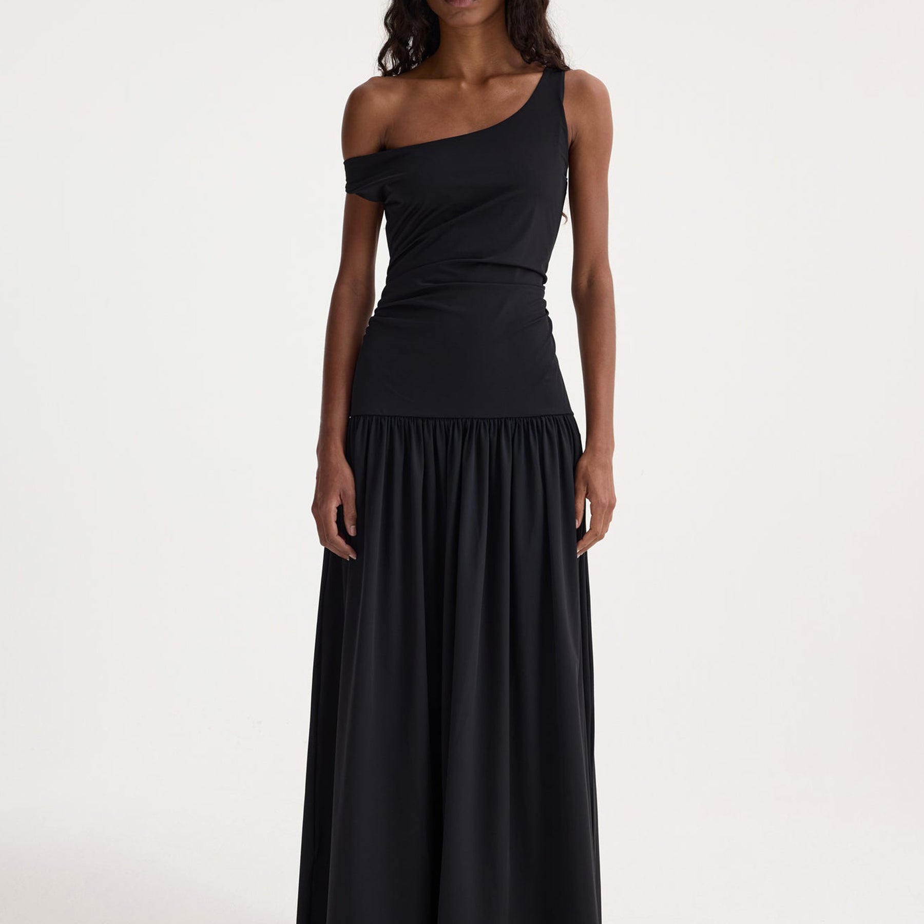 RÓHE | Off Shoulder Light Scuba Dress in Black | The UNDONE