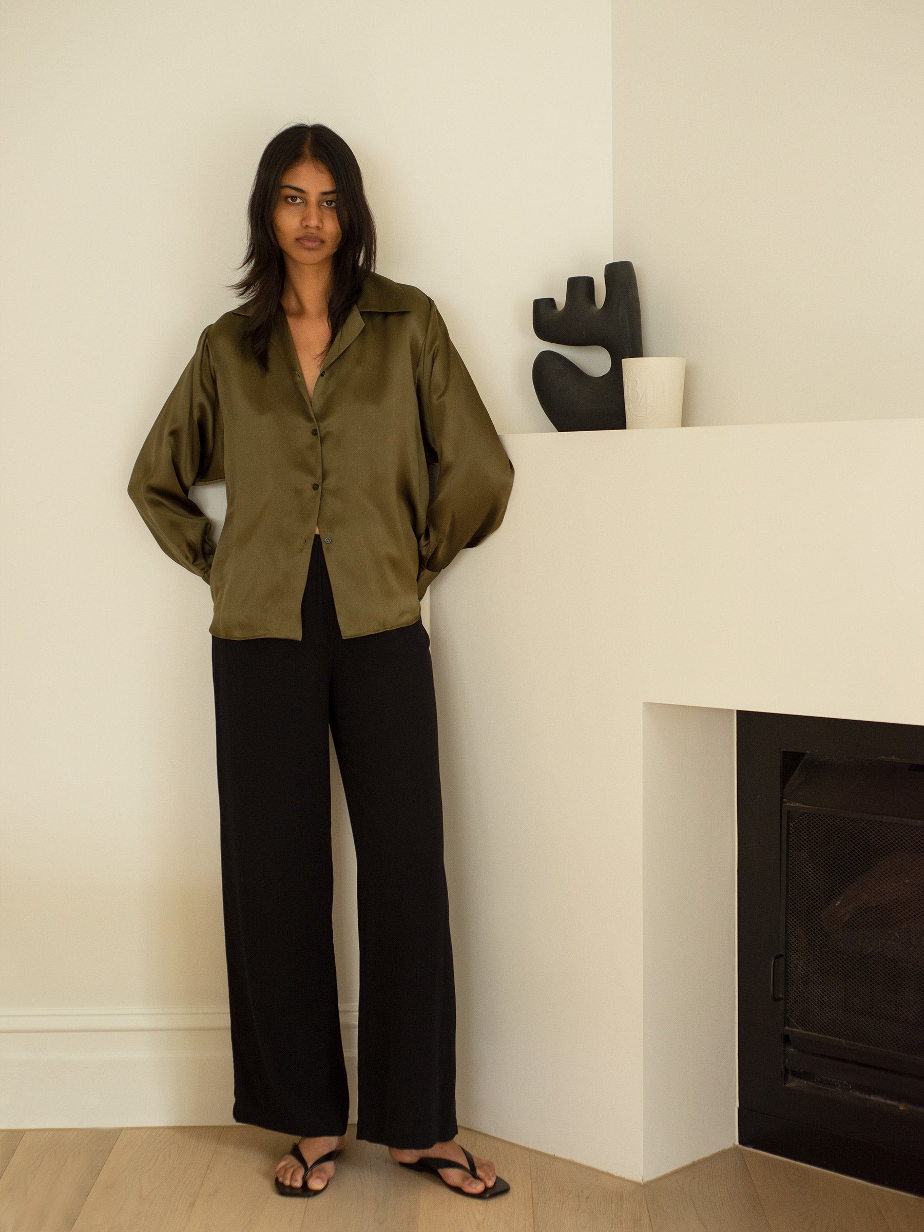 SAINT | Silk Elastic Waist Pant in Black | The UNDONE