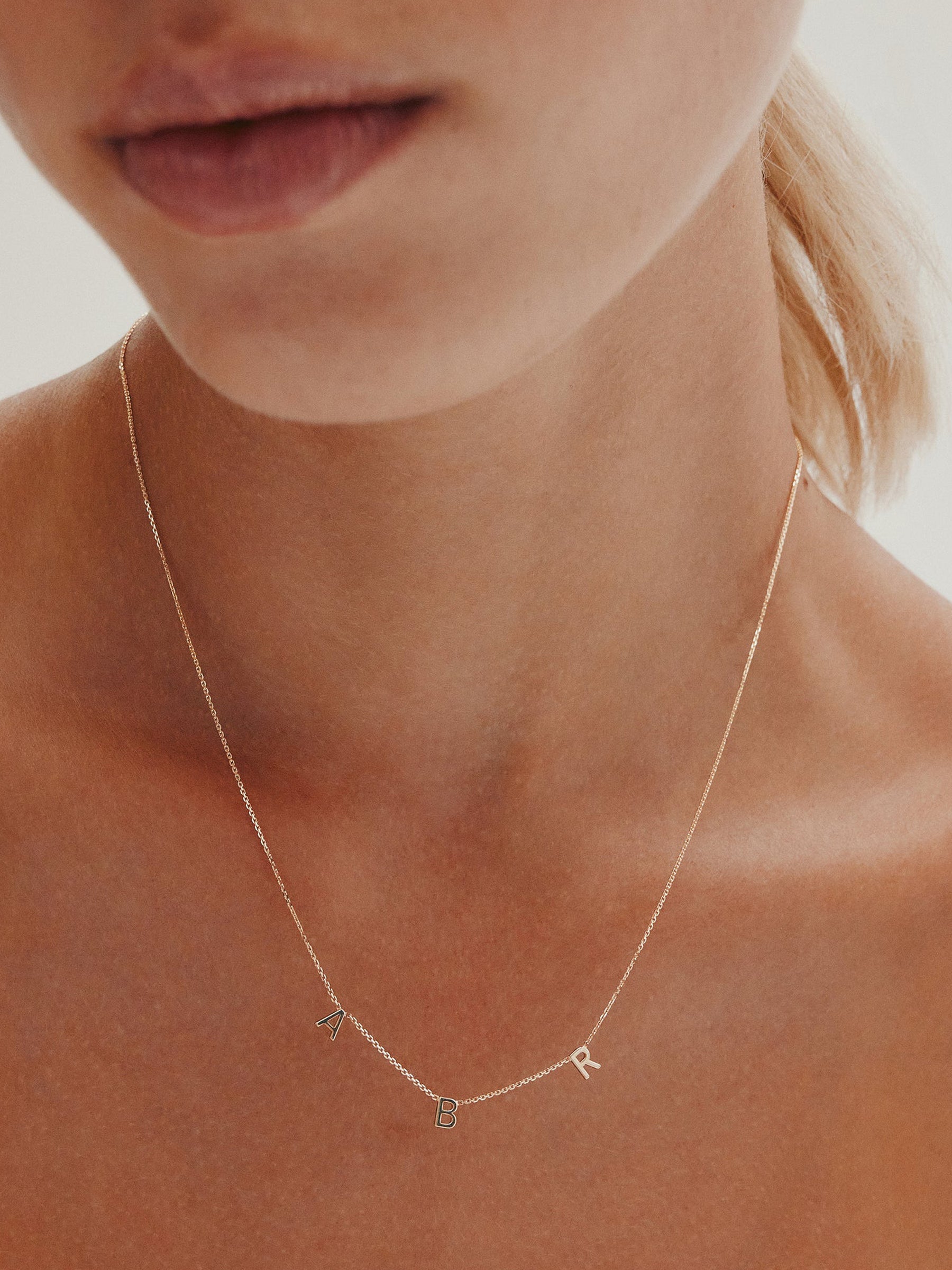 Sarah & Sebastian | Multi Petite Letter Necklace in 14K Yellow Gold | The UNDONE