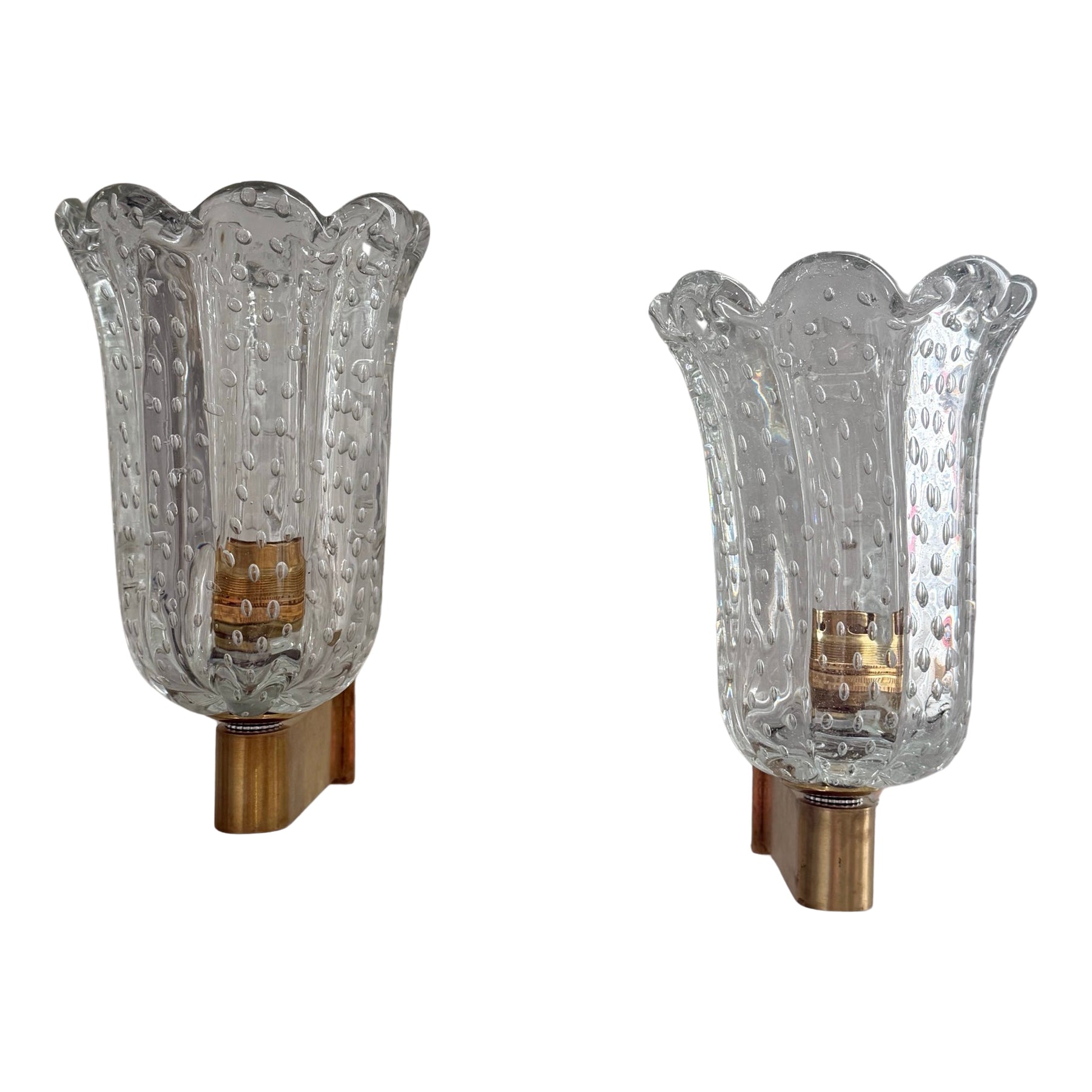 Secondi | Pair of Large Murano Bullicante Wall Lights by Barovier | The UNDONE