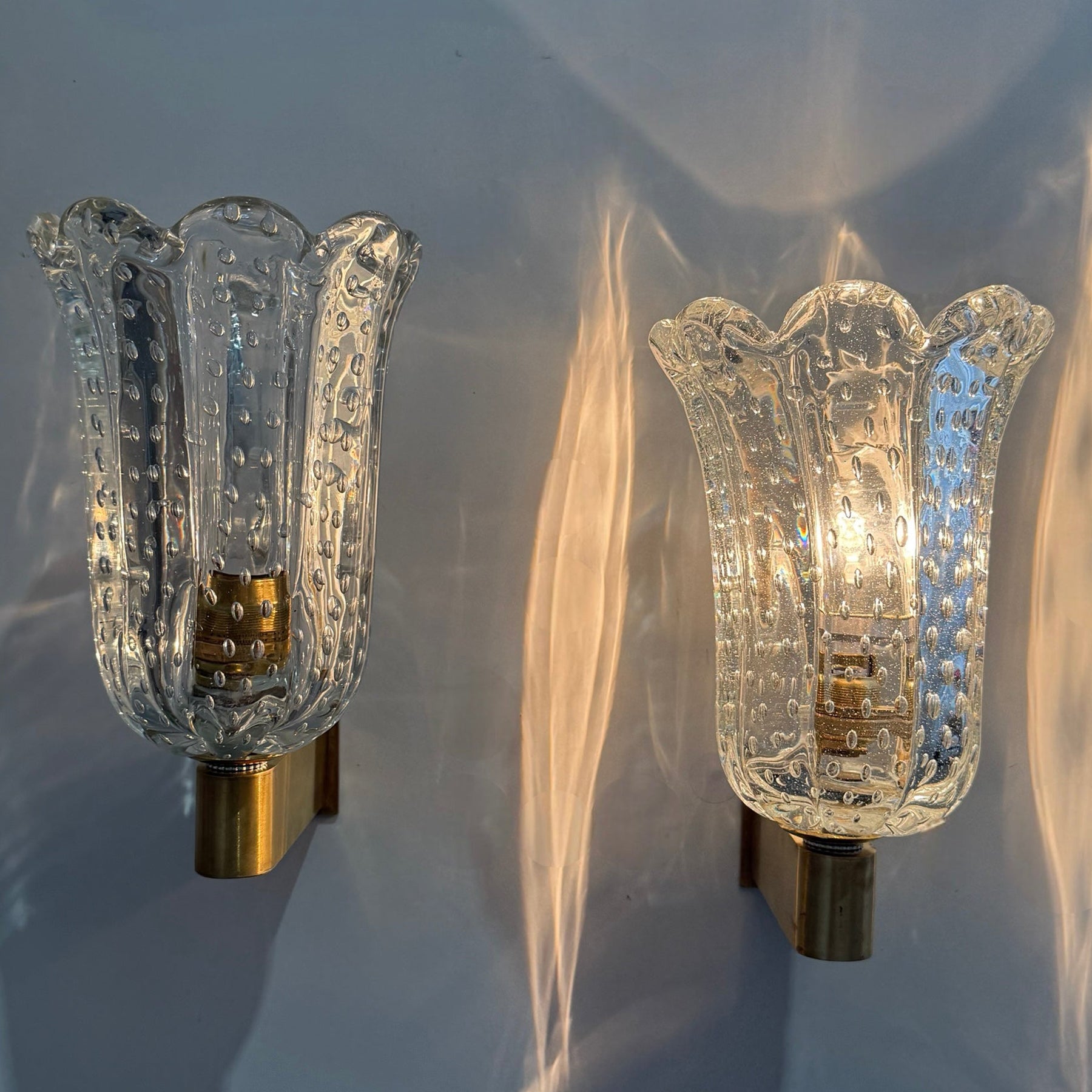 Secondi | Pair of Large Murano Bullicante Wall Lights by Barovier | The UNDONE
