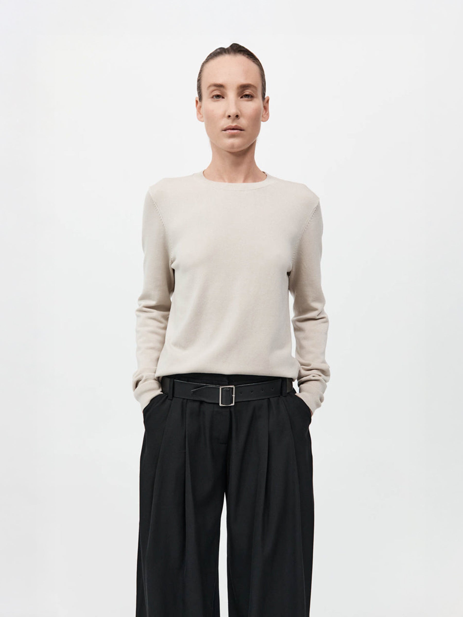 St. Agni | Classic Crew Neck Sweater in Cream Creme | The UNDONE
